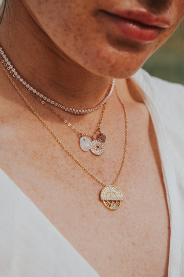 rose gold diamond and evil eye tennis necklace